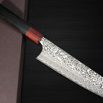 Yoshimi Kato R2 Black Damascus Chef Knives with Unique Red-Ring Ebony Handle