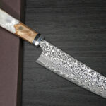 <span class="title">Yoshimi Kato R2 Black Damascus Chef Knives with Gorgeous Metal-Ring Oak White-Resin Handle</span>
