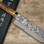 <span class="title">Back in stock! Takeshi Saji VG10 Black Damascus Chef Knives with Brown Antler Handle</span>